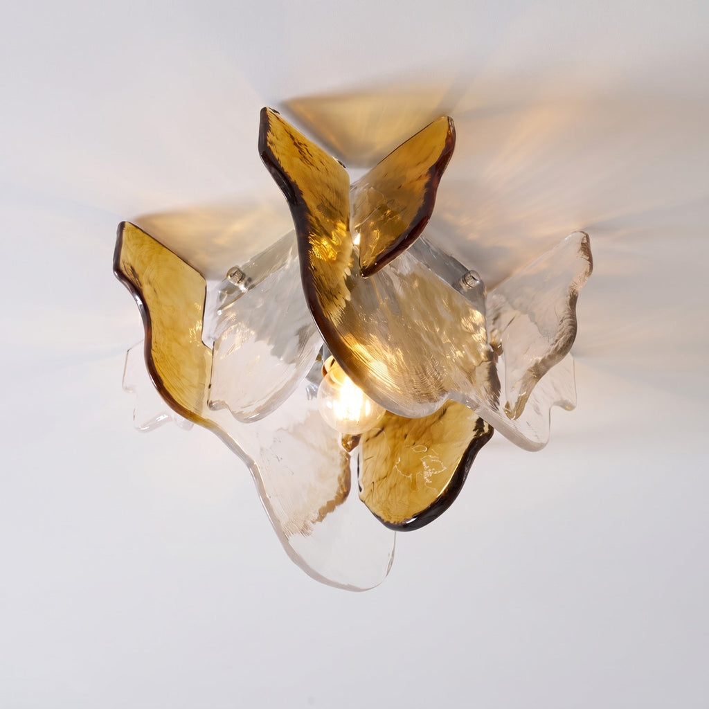 Murano-Style Hand-Blown Glass Ceiling Light With Smoke Gray Amber Clear | Temsk