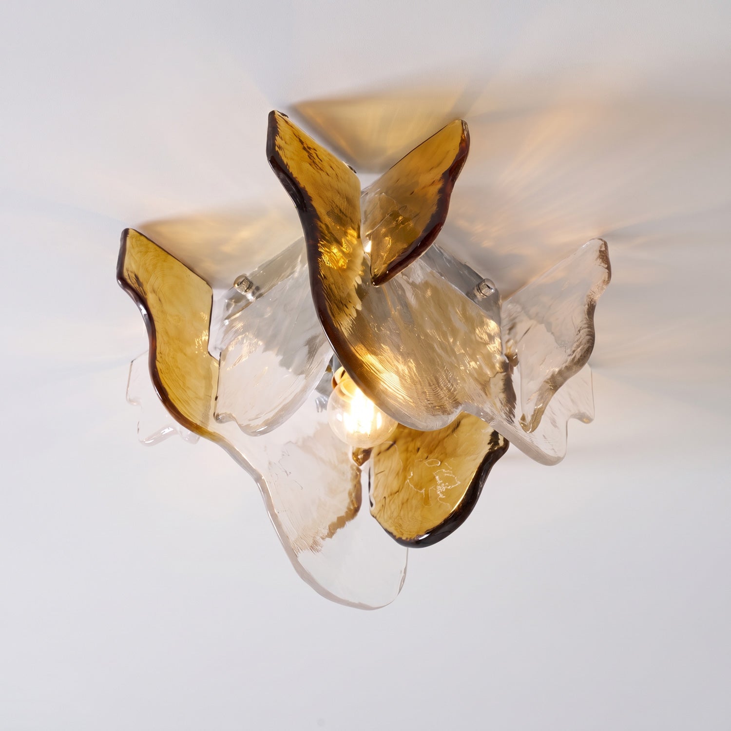 Murano-Style Hand-Blown Glass Ceiling Light With Smoke Gray Amber Clear | Temsk