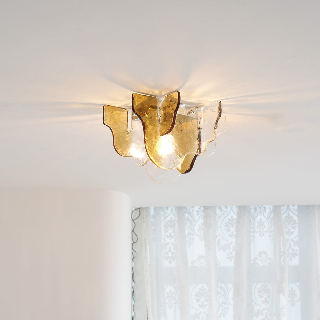 Murano-Style Hand-Blown Glass Ceiling Light With Smoke Gray Amber Clear | Temsk
