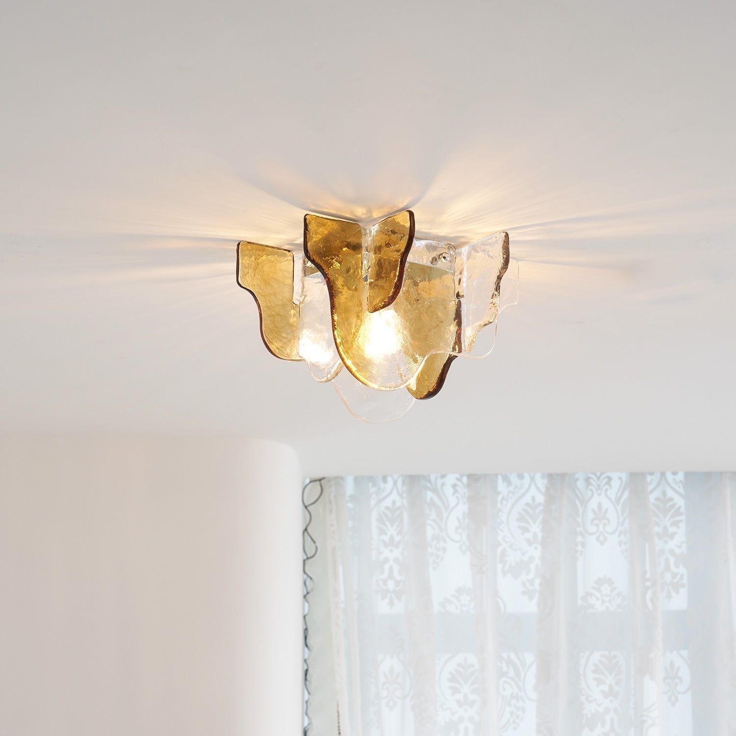 Murano-Style Hand-Blown Glass Ceiling Light With Smoke Gray Amber Clear | Temsk