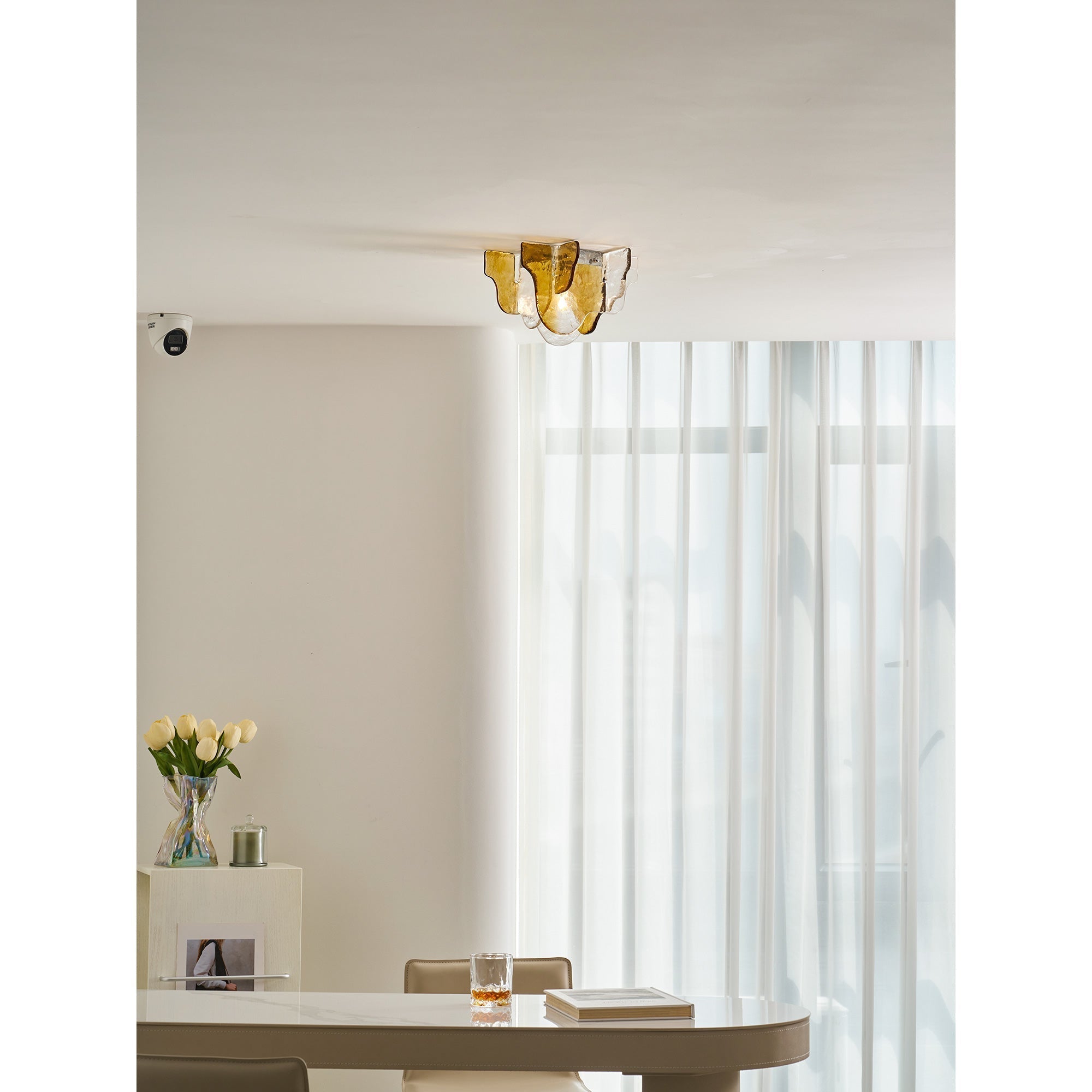 Murano-Style Hand-Blown Glass Ceiling Light With Smoke Gray Amber Clear | Temsk