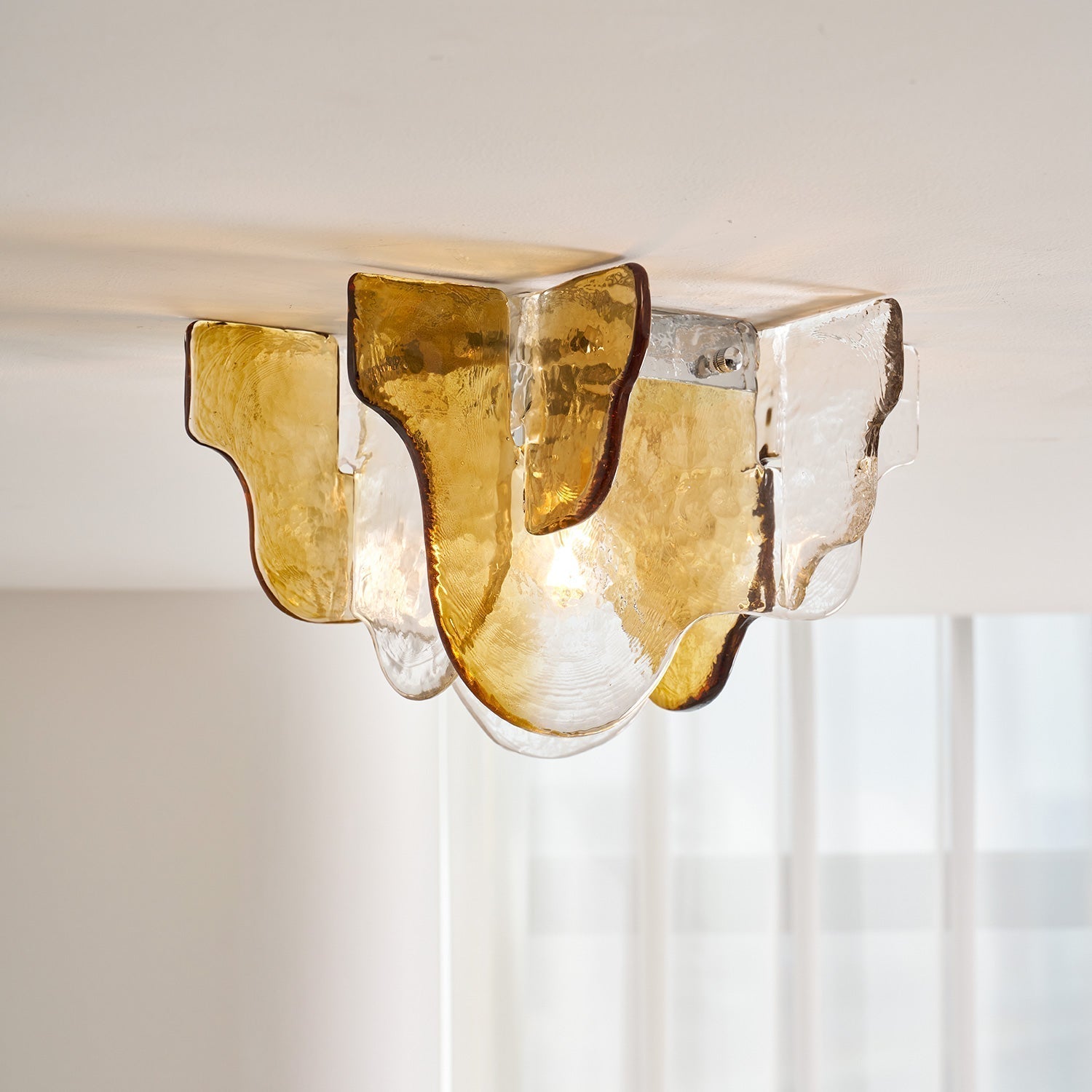 Murano-Style Hand-Blown Glass Ceiling Light With Smoke Gray Amber Clear | Temsk