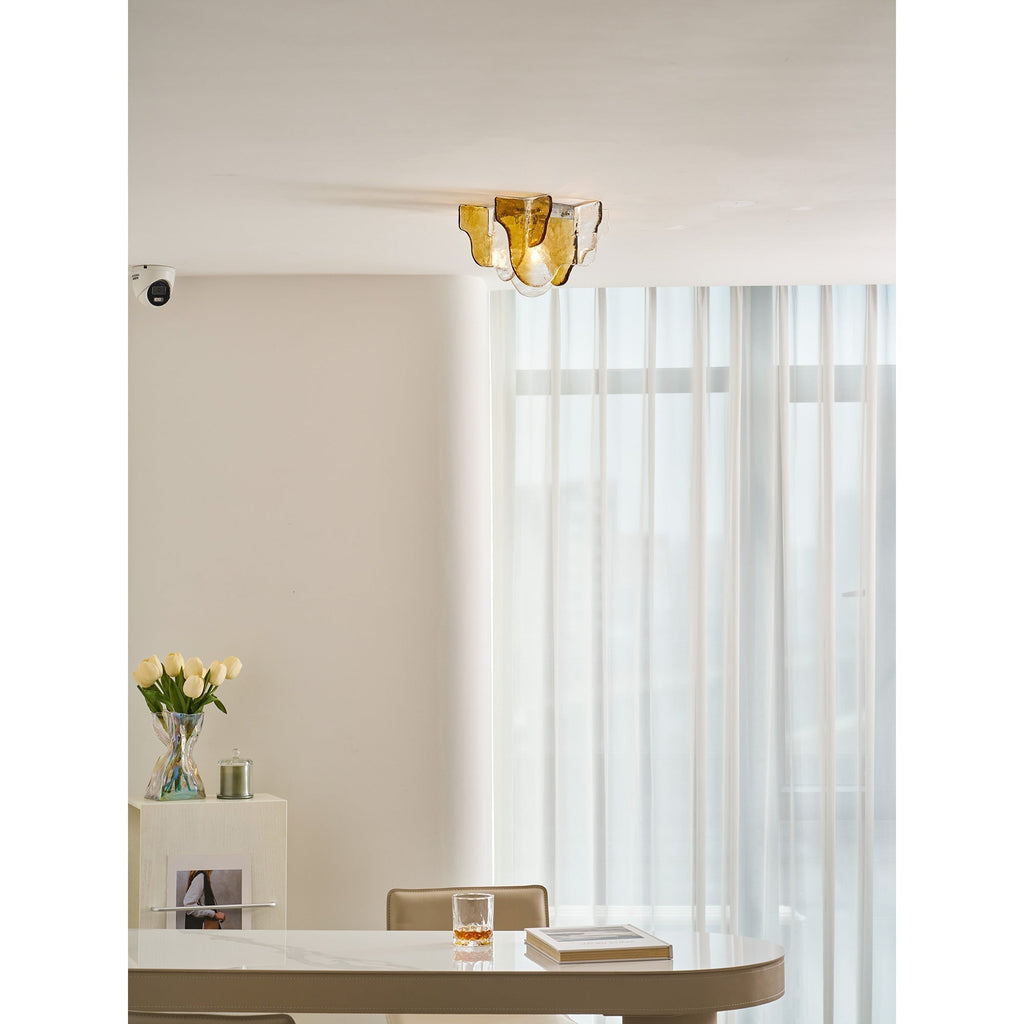 Murano-Style Hand-Blown Glass Ceiling Light With Smoke Gray Amber Clear | Temsk