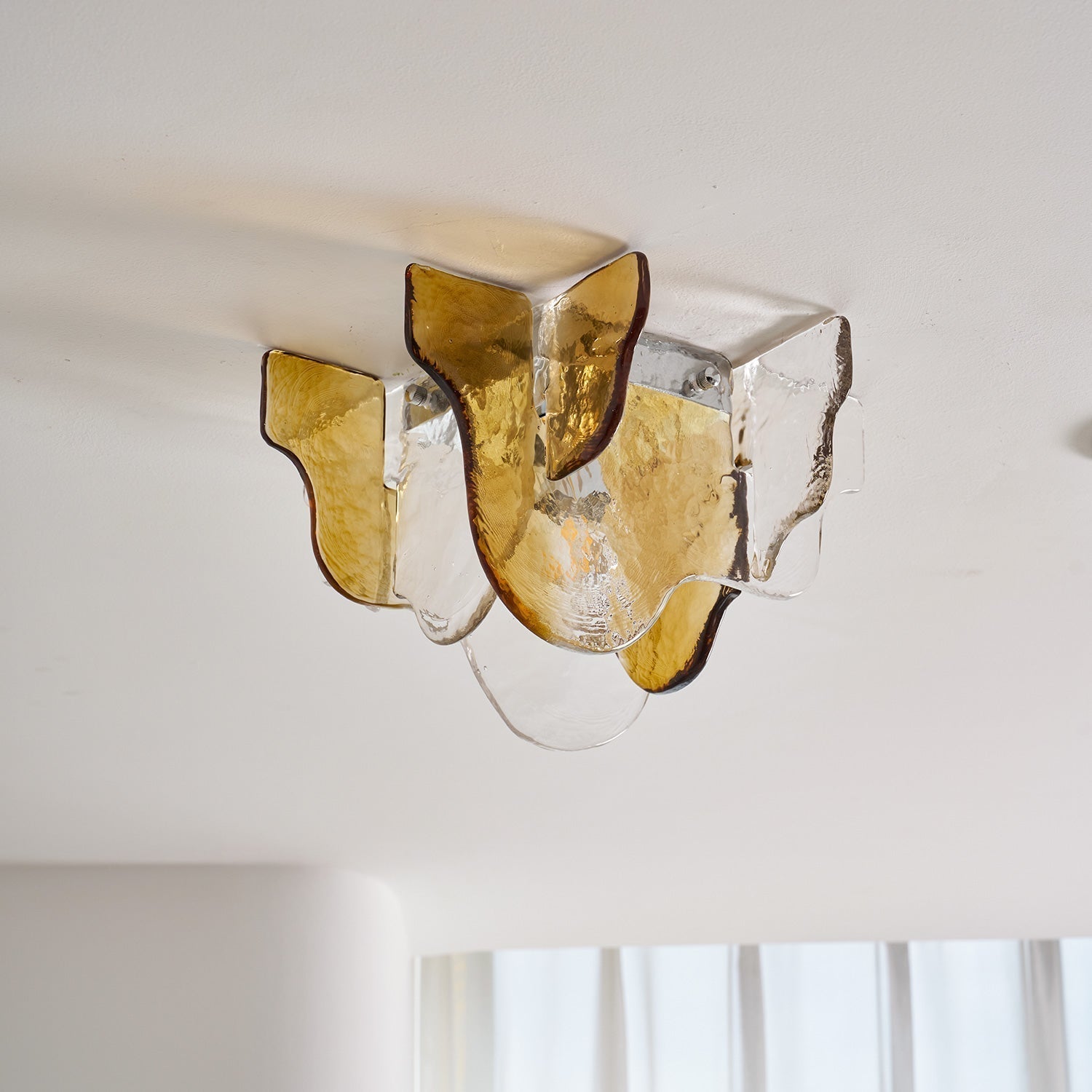 Murano-Style Hand-Blown Glass Ceiling Light With Smoke Gray Amber Clear | Temsk