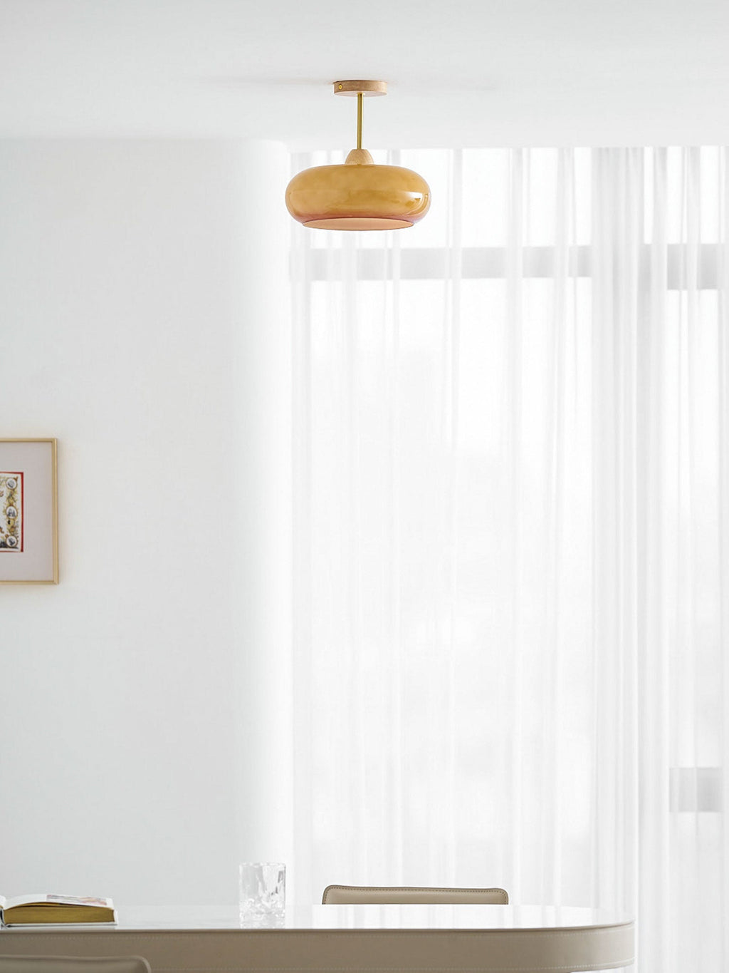 Bauhaus stropní svítidlo ze skla a dřeva, bílý nebo oranžový diskový design pro ložnici a jídelnu | Temsk