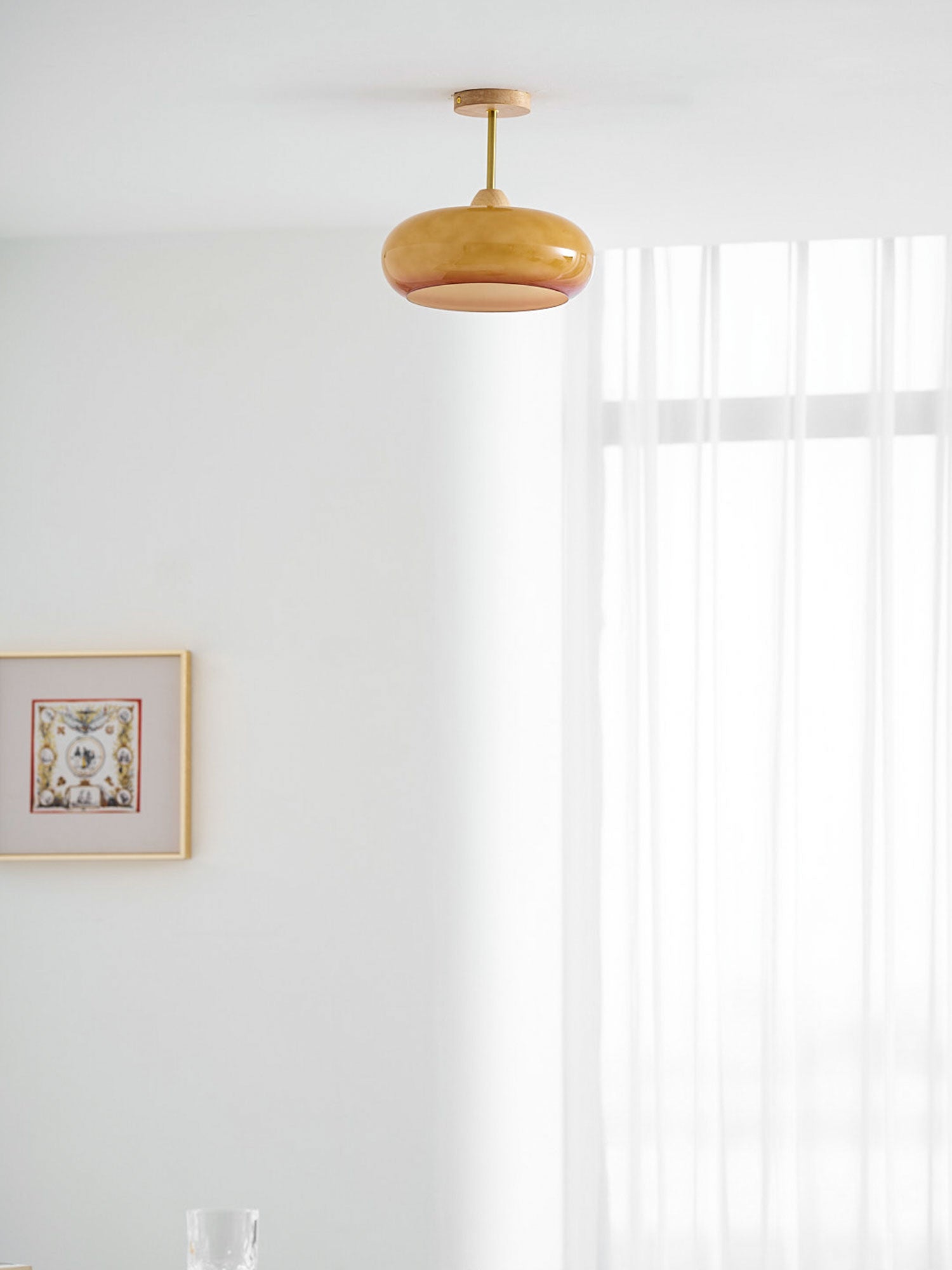 Bauhaus stropní svítidlo ze skla a dřeva, bílý nebo oranžový diskový design pro ložnici a jídelnu | Temsk