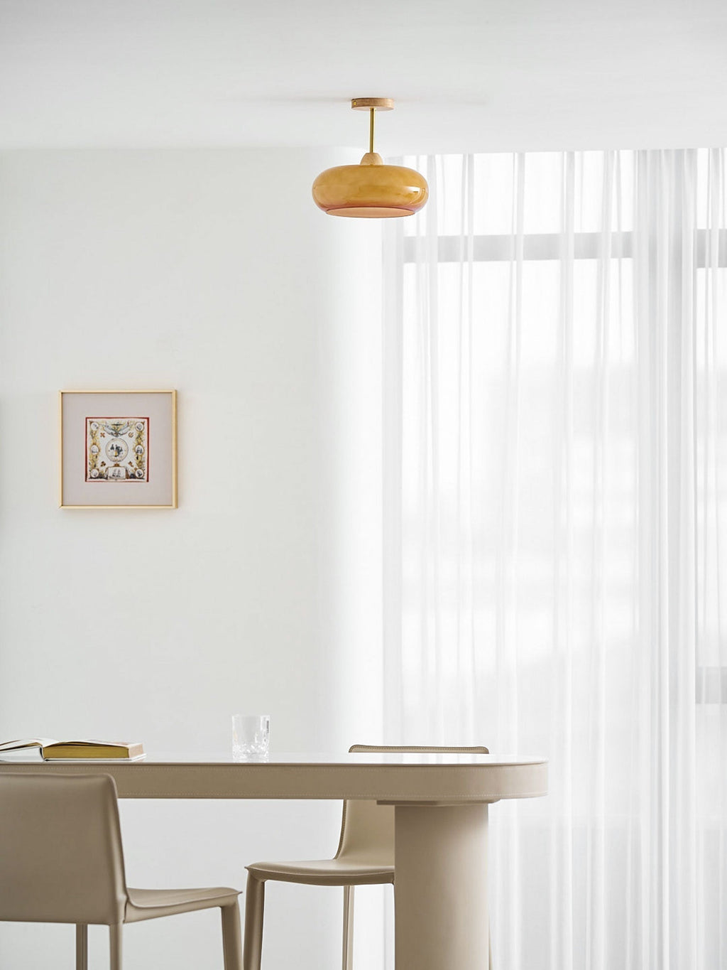 Bauhaus stropní svítidlo ze skla a dřeva, bílý nebo oranžový diskový design pro ložnici a jídelnu | Temsk