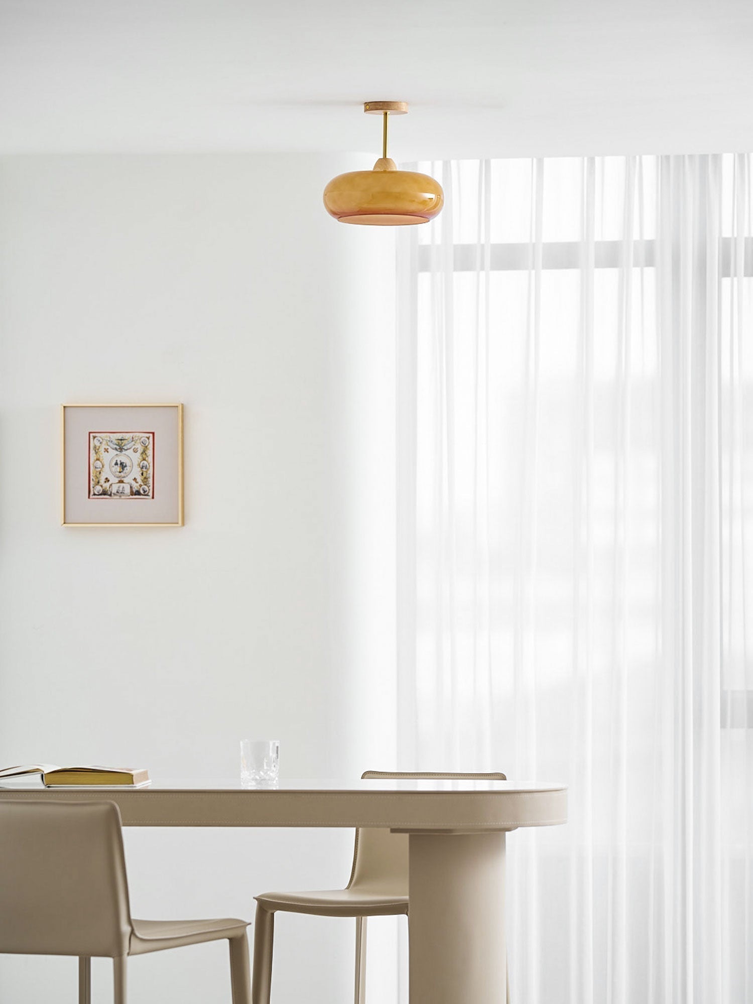 Bauhaus stropní svítidlo ze skla a dřeva, bílý nebo oranžový diskový design pro ložnici a jídelnu | Temsk