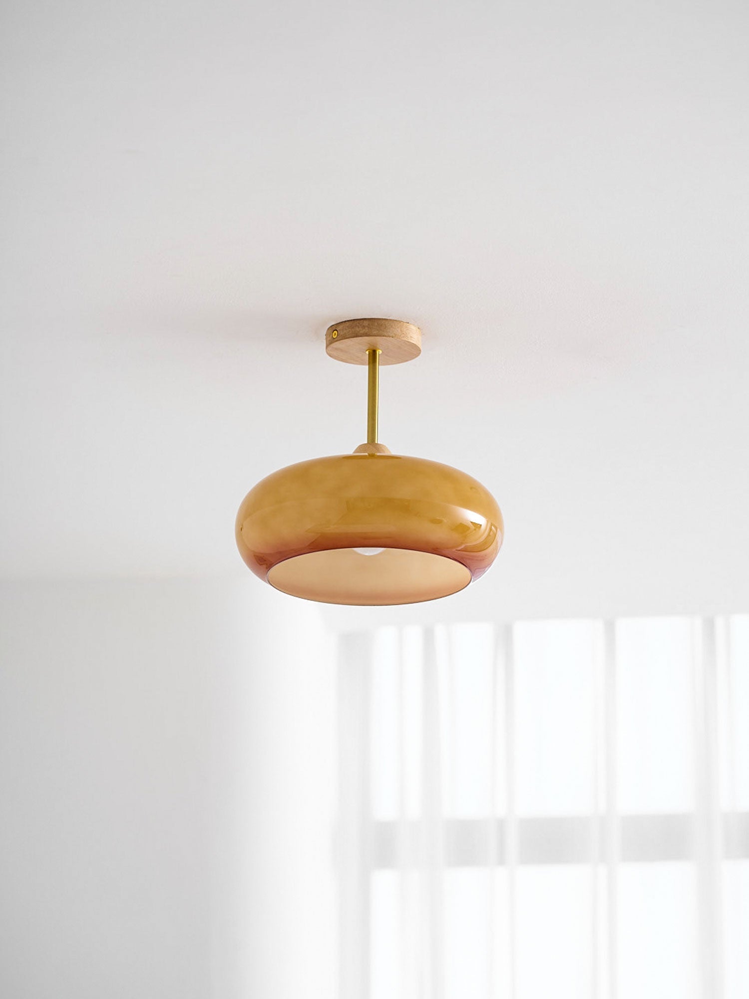 Bauhaus stropní svítidlo ze skla a dřeva, bílý nebo oranžový diskový design pro ložnici a jídelnu | Temsk