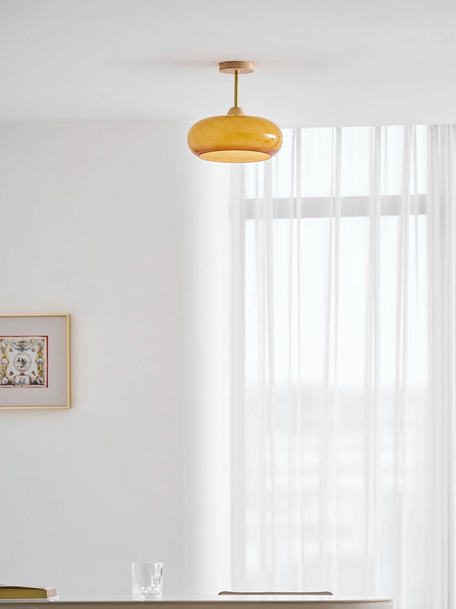 Bauhaus stropní svítidlo ze skla a dřeva, bílý nebo oranžový diskový design pro ložnici a jídelnu | Temsk