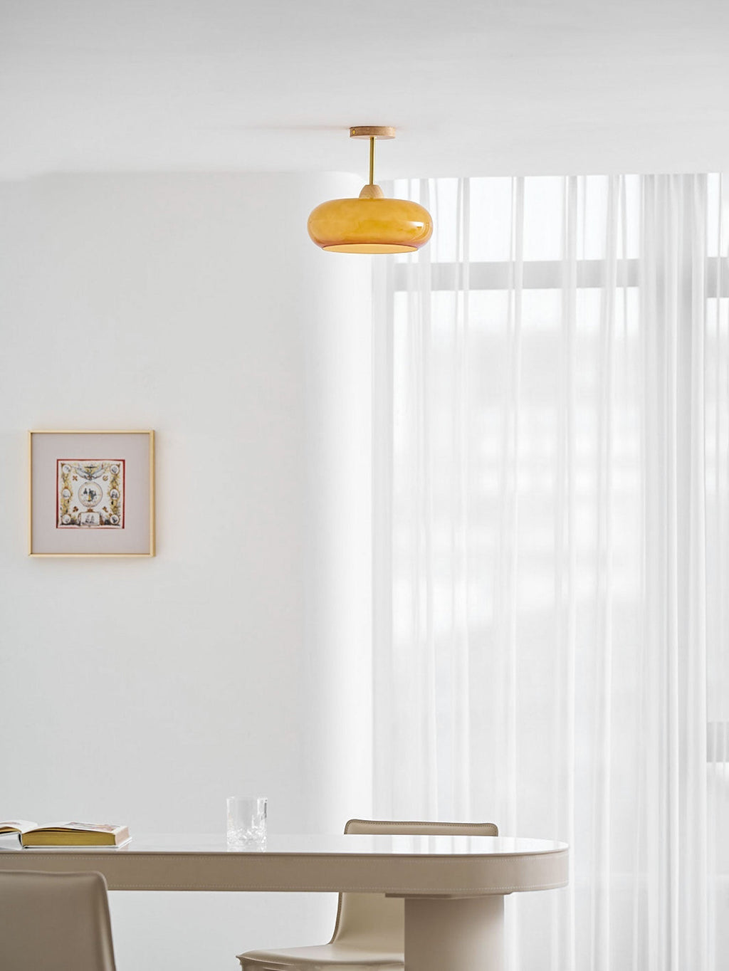 Bauhaus stropní svítidlo ze skla a dřeva, bílý nebo oranžový diskový design pro ložnici a jídelnu | Temsk