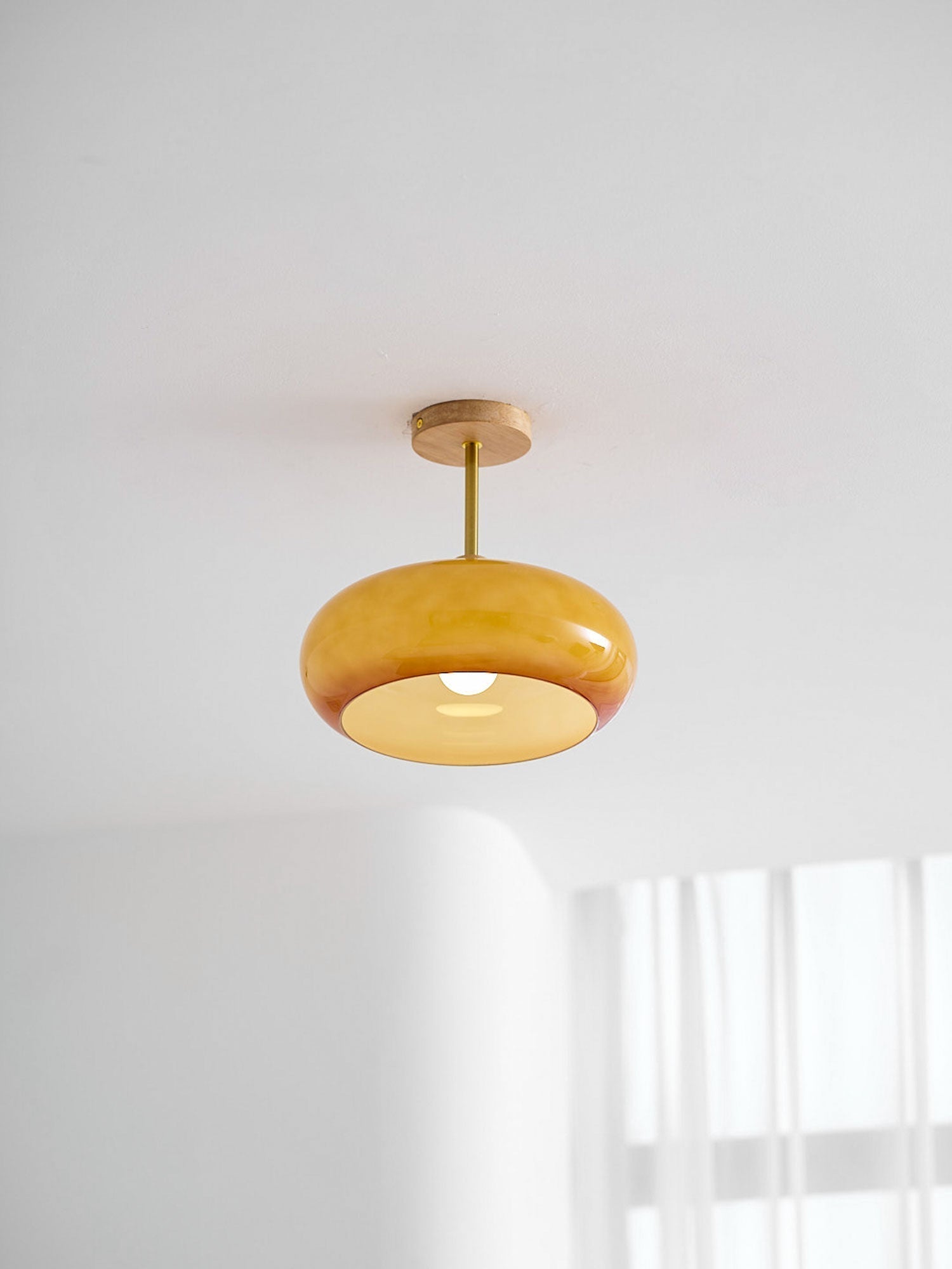 Bauhaus stropní svítidlo ze skla a dřeva, bílý nebo oranžový diskový design pro ložnici a jídelnu | Temsk