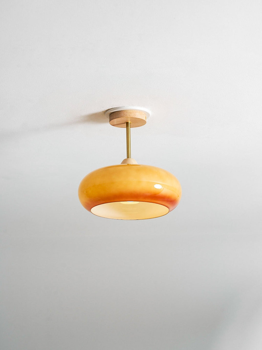Bauhaus stropní svítidlo ze skla a dřeva, bílý nebo oranžový diskový design pro ložnici a jídelnu | Temsk