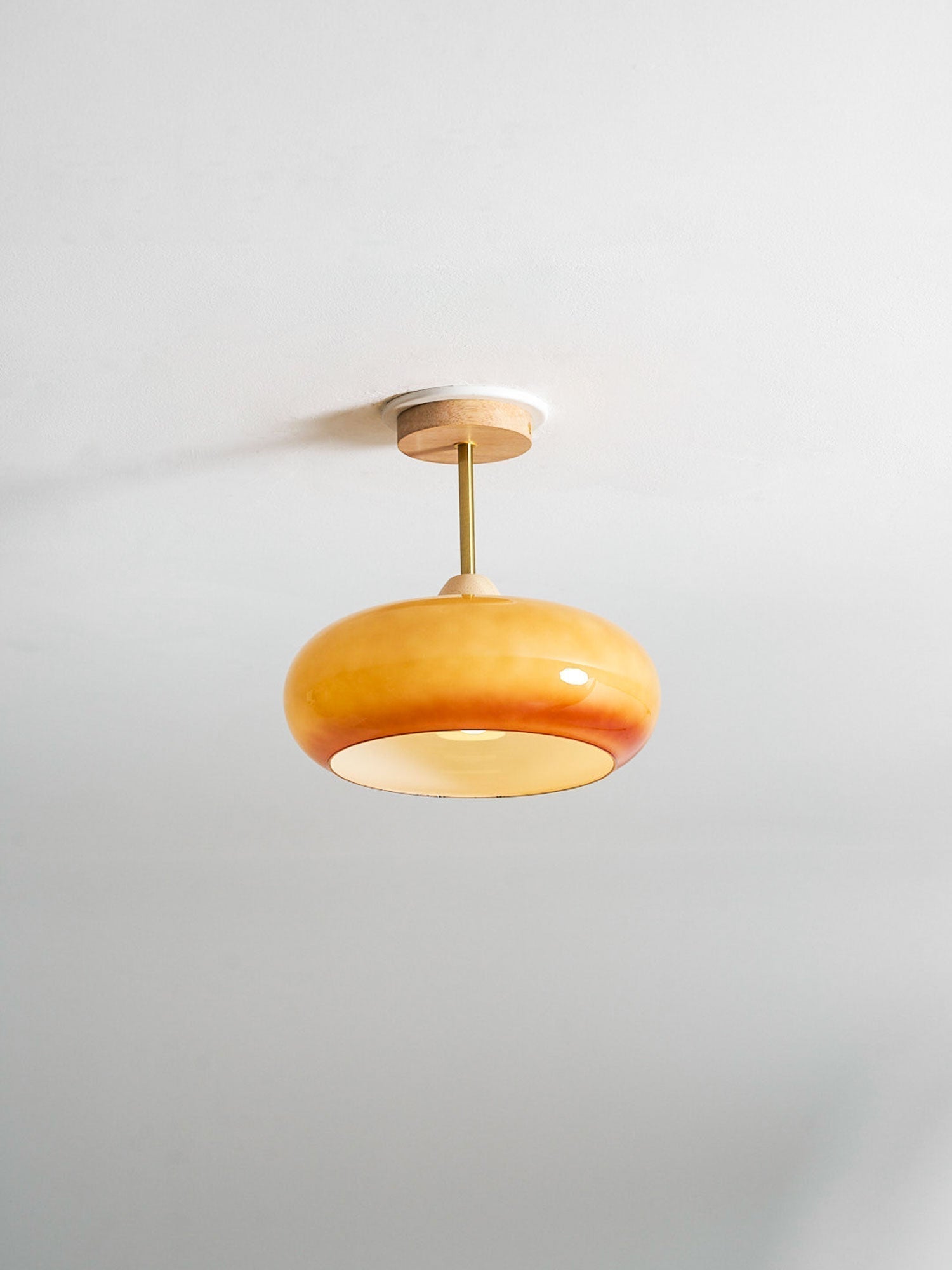 Bauhaus stropní svítidlo ze skla a dřeva, bílý nebo oranžový diskový design pro ložnici a jídelnu | Temsk