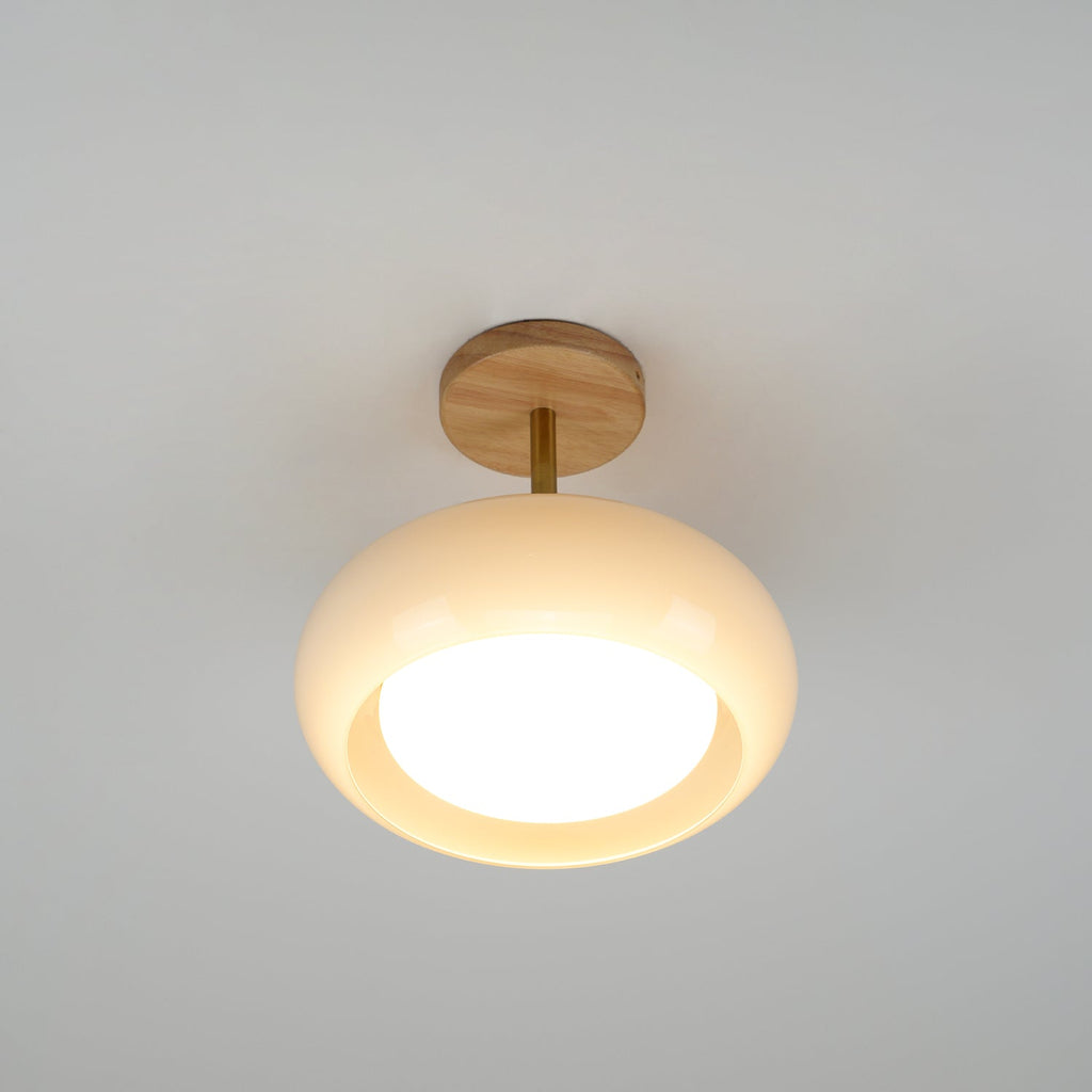 Bauhaus stropní svítidlo ze skla a dřeva, bílý nebo oranžový diskový design pro ložnici a jídelnu | Temsk