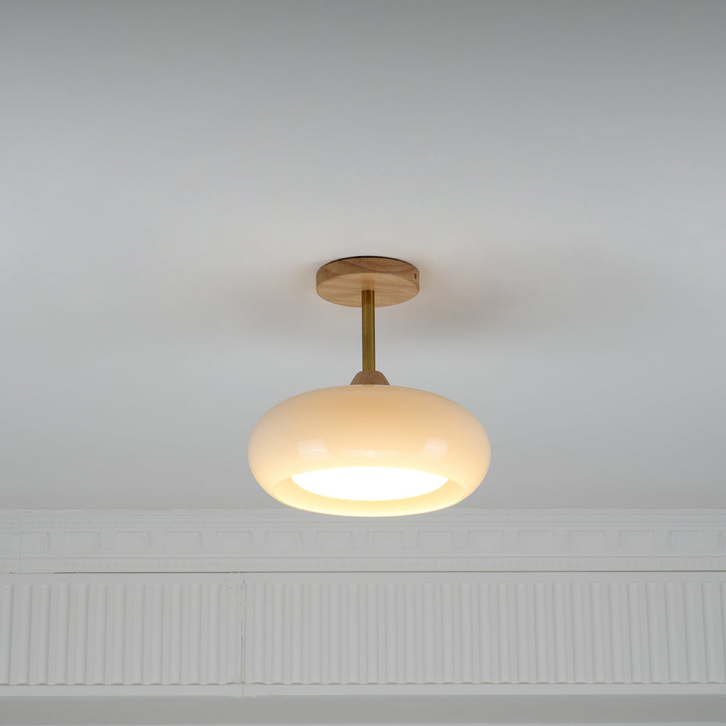 Bauhaus stropní svítidlo ze skla a dřeva, bílý nebo oranžový diskový design pro ložnici a jídelnu | Temsk