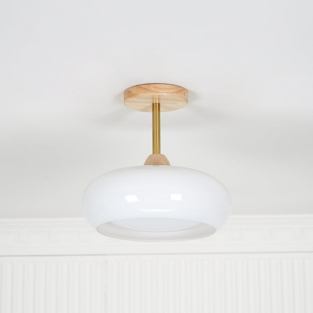 Bauhaus stropní svítidlo ze skla a dřeva, bílý nebo oranžový diskový design pro ložnici a jídelnu | Temsk