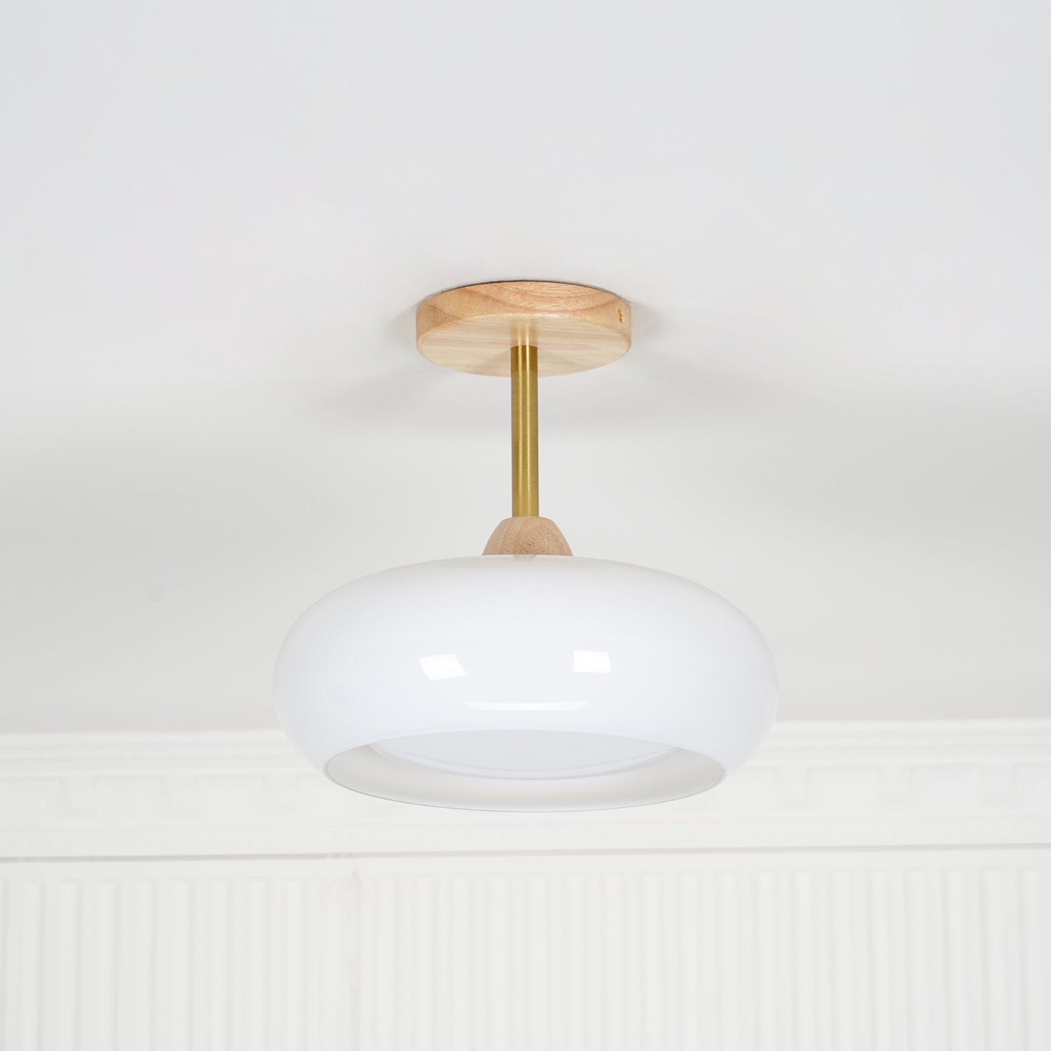 Bauhaus stropní svítidlo ze skla a dřeva, bílý nebo oranžový diskový design pro ložnici a jídelnu | Temsk