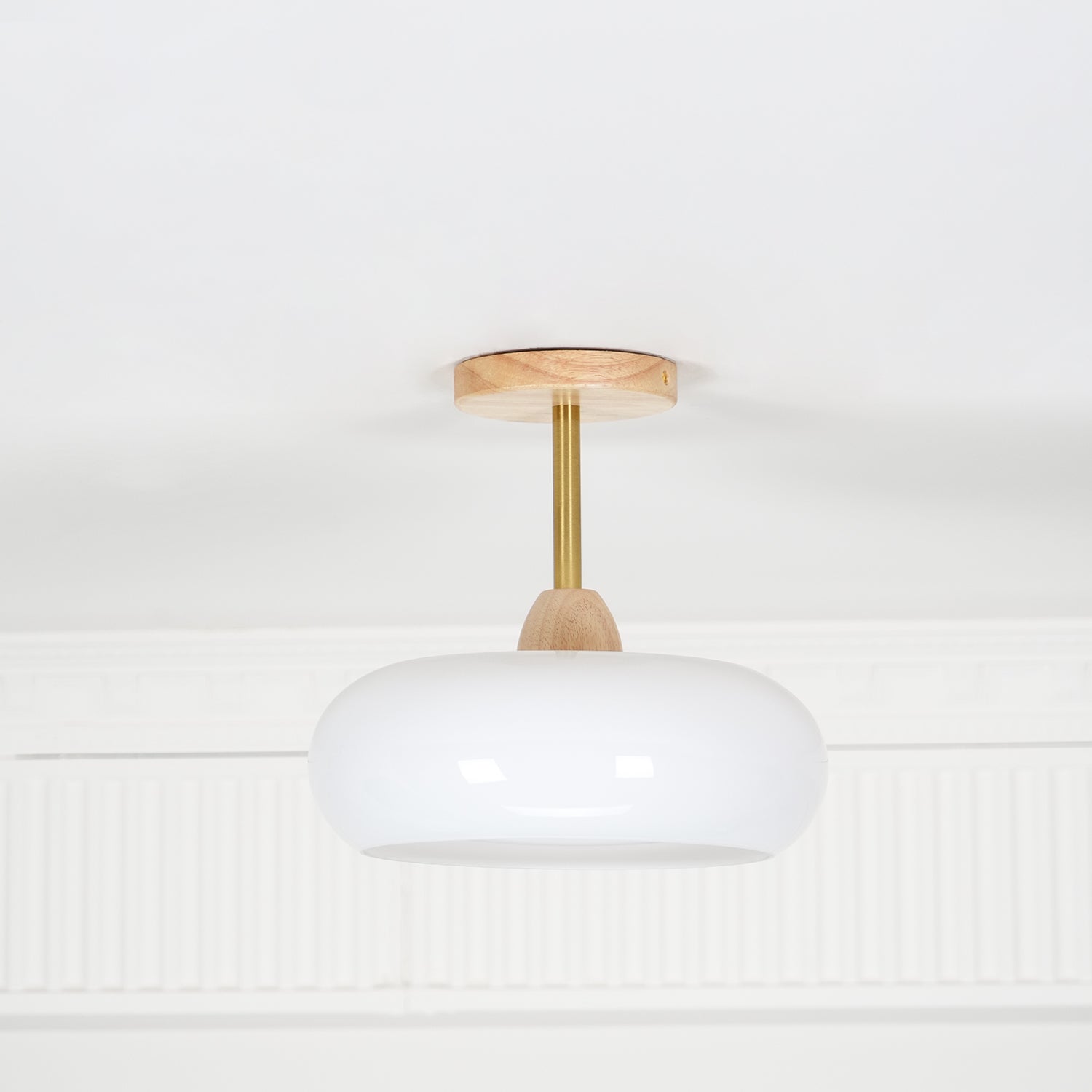 Bauhaus stropní svítidlo ze skla a dřeva, bílý nebo oranžový diskový design pro ložnici a jídelnu | Temsk