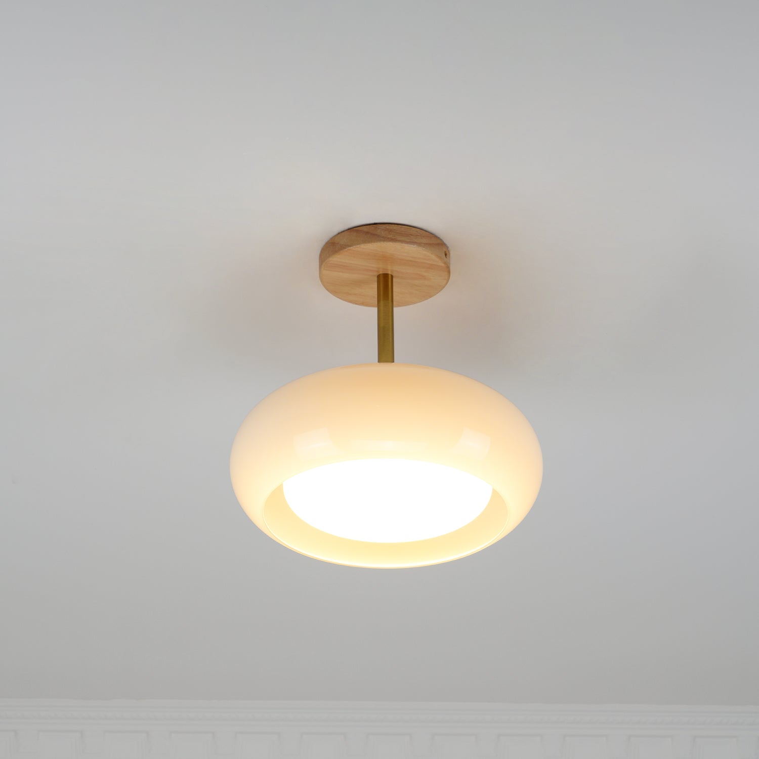 Bauhaus stropní svítidlo ze skla a dřeva, bílý nebo oranžový diskový design pro ložnici a jídelnu | Temsk