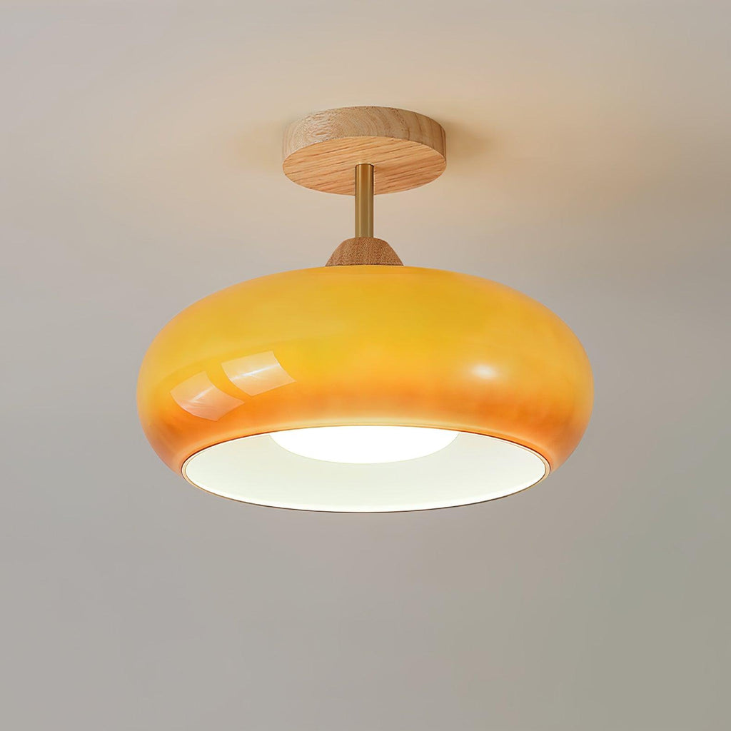 Bauhaus stropní svítidlo ze skla a dřeva, bílý nebo oranžový diskový design pro ložnici a jídelnu | Temsk
