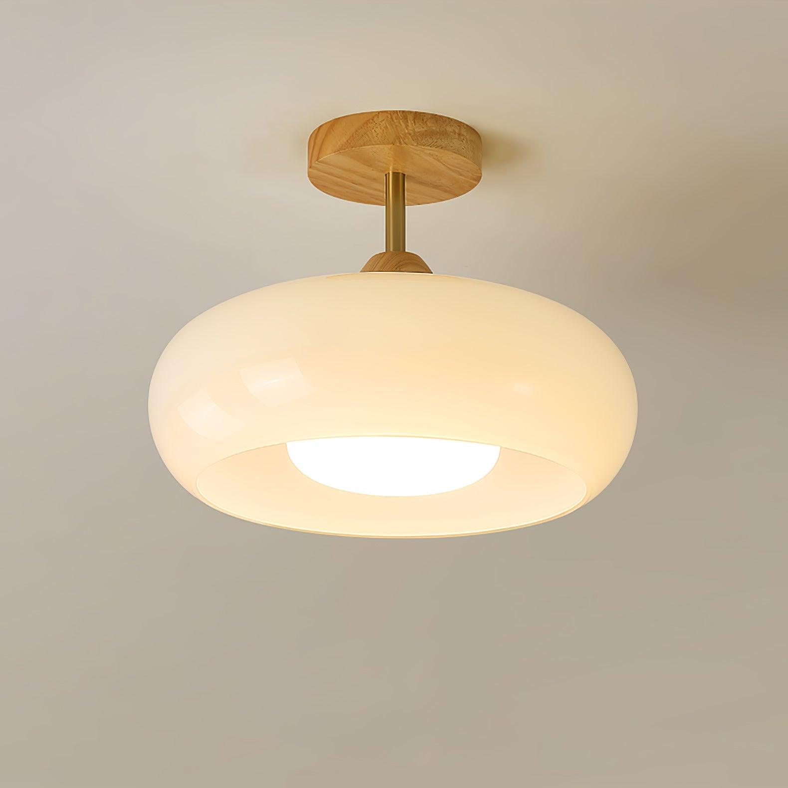 Bauhaus stropní svítidlo ze skla a dřeva, bílý nebo oranžový diskový design pro ložnici a jídelnu | Temsk