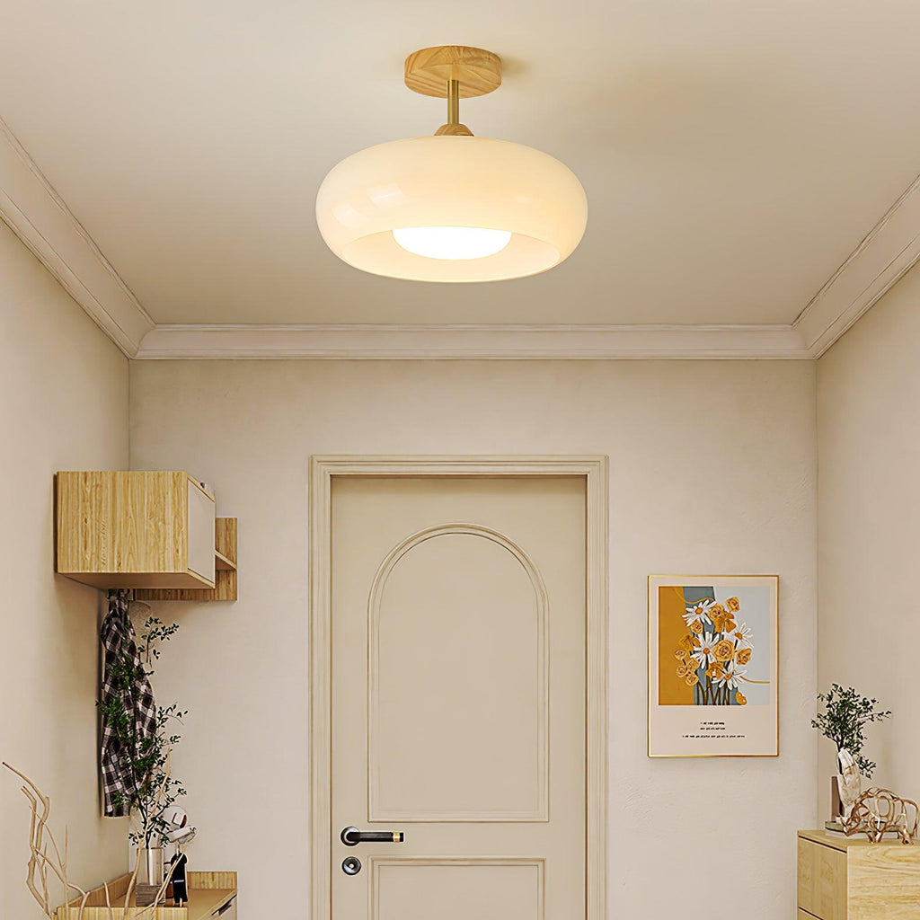Bauhaus stropní svítidlo ze skla a dřeva, bílý nebo oranžový diskový design pro ložnici a jídelnu | Temsk