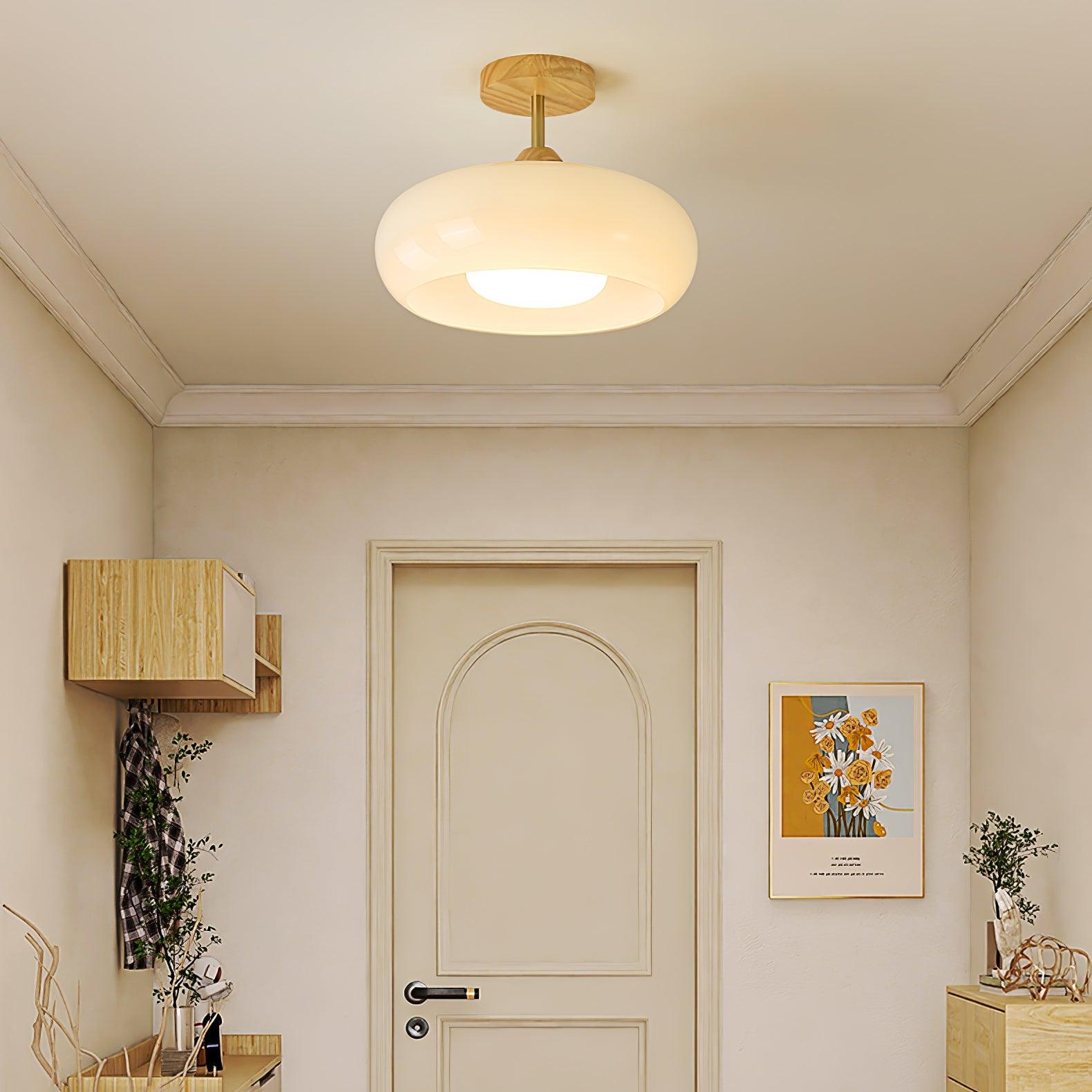 Bauhaus stropní svítidlo ze skla a dřeva, bílý nebo oranžový diskový design pro ložnici a jídelnu | Temsk