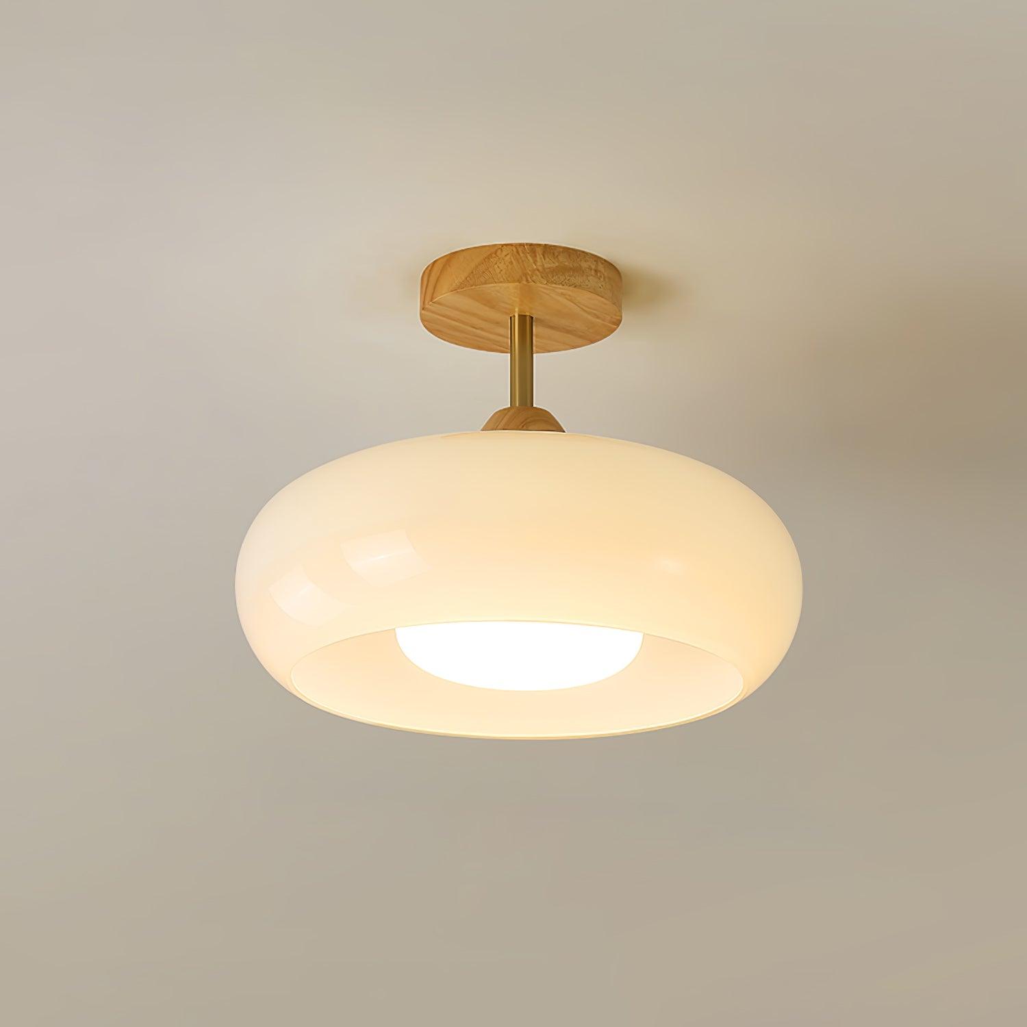 Bauhaus stropní svítidlo ze skla a dřeva, bílý nebo oranžový diskový design pro ložnici a jídelnu | Temsk
