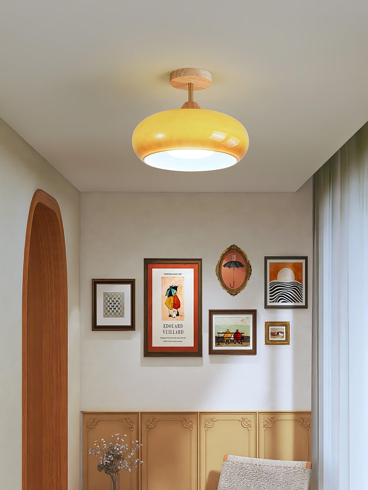 Bauhaus stropní svítidlo ze skla a dřeva, bílý nebo oranžový diskový design pro ložnici a jídelnu | Temsk