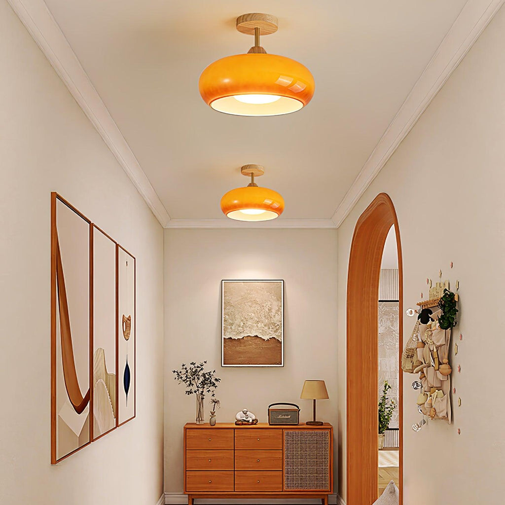 Bauhaus stropní svítidlo ze skla a dřeva, bílý nebo oranžový diskový design pro ložnici a jídelnu | Temsk