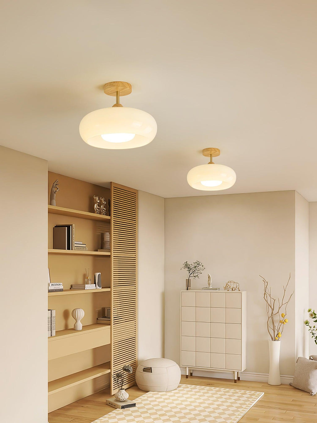 Bauhaus stropní svítidlo ze skla a dřeva, bílý nebo oranžový diskový design pro ložnici a jídelnu | Temsk