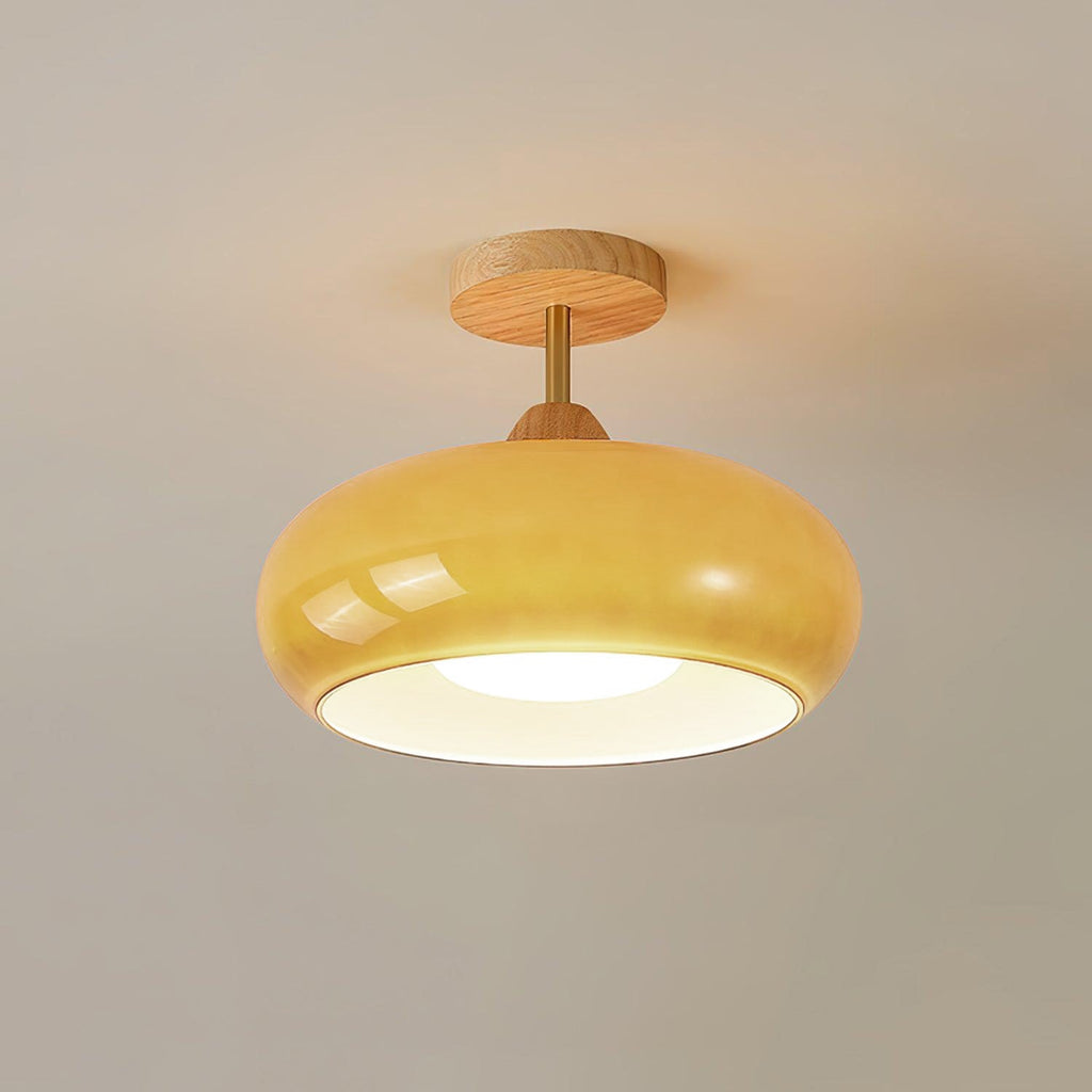 Bauhaus stropní svítidlo ze skla a dřeva, bílý nebo oranžový diskový design pro ložnici a jídelnu | Temsk