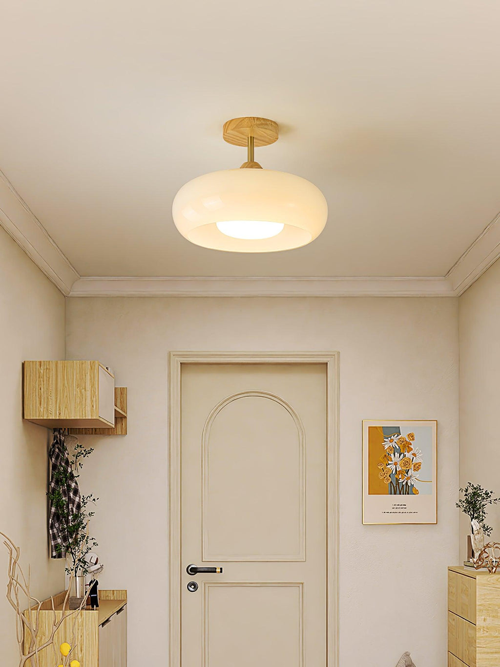 Bauhaus stropní svítidlo ze skla a dřeva, bílý nebo oranžový diskový design pro ložnici a jídelnu | Temsk