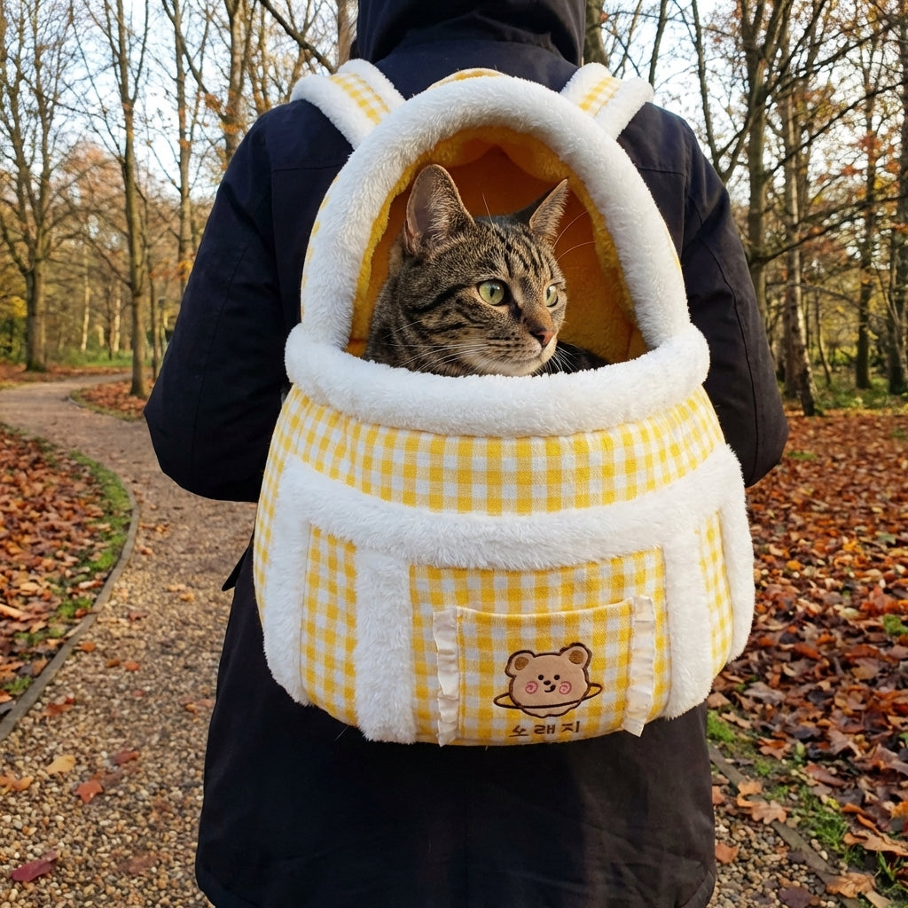 Plush Cat Carrier Bag With Dome Opening And Fleece Lining M And L Sizes | Temsk