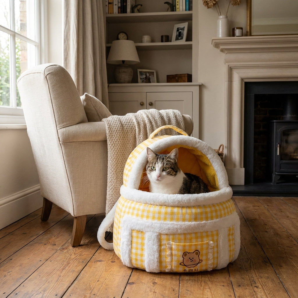 Plush Cat Carrier Bag With Dome Opening And Fleece Lining M And L Sizes | Temsk