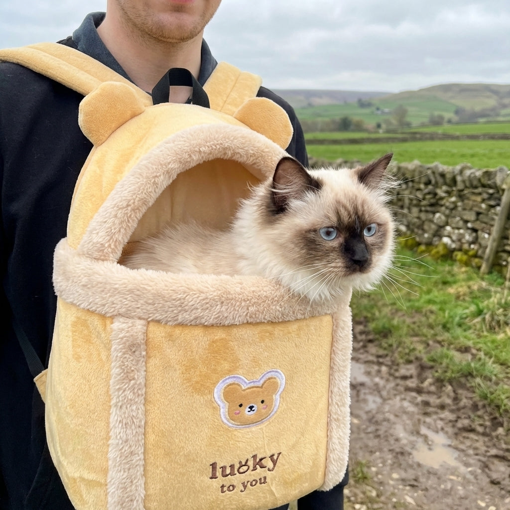 Plush Cat Carrier Bag With Dome Opening And Fleece Lining M And L Sizes | Temsk
