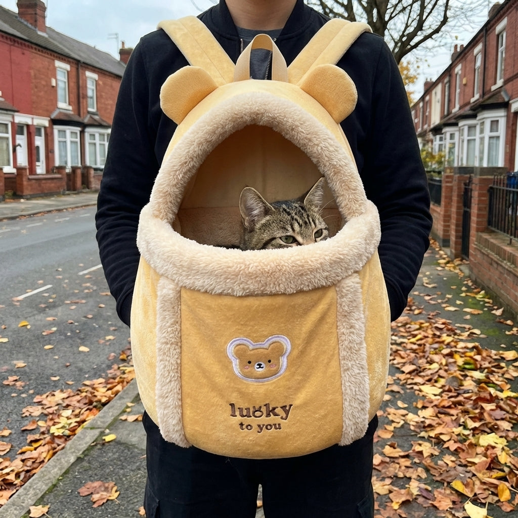 Plush Cat Carrier Bag With Dome Opening And Fleece Lining M And L Sizes | Temsk