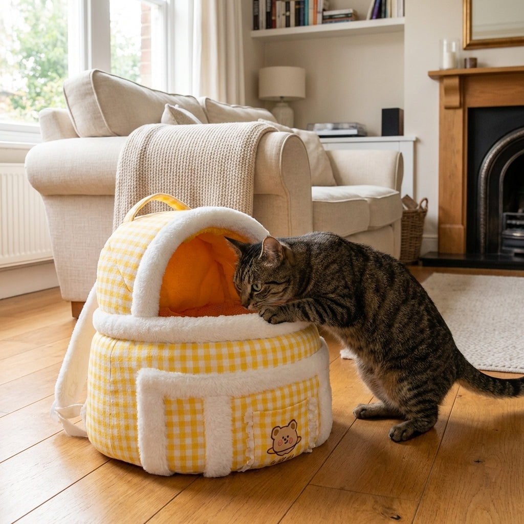 Plush Cat Carrier Bag With Dome Opening And Fleece Lining M And L Sizes | Temsk