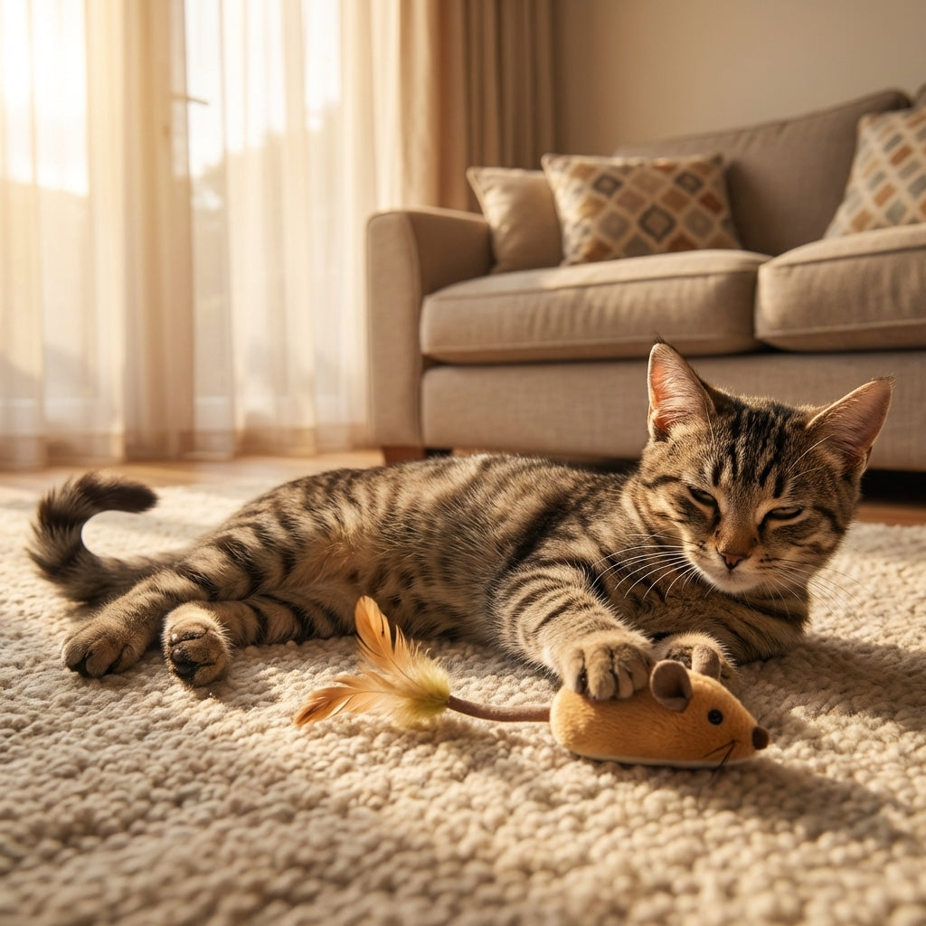 Plush Mouse Cat Toy With Feather Tail Battery Operated Grey And Orange | Temsk
