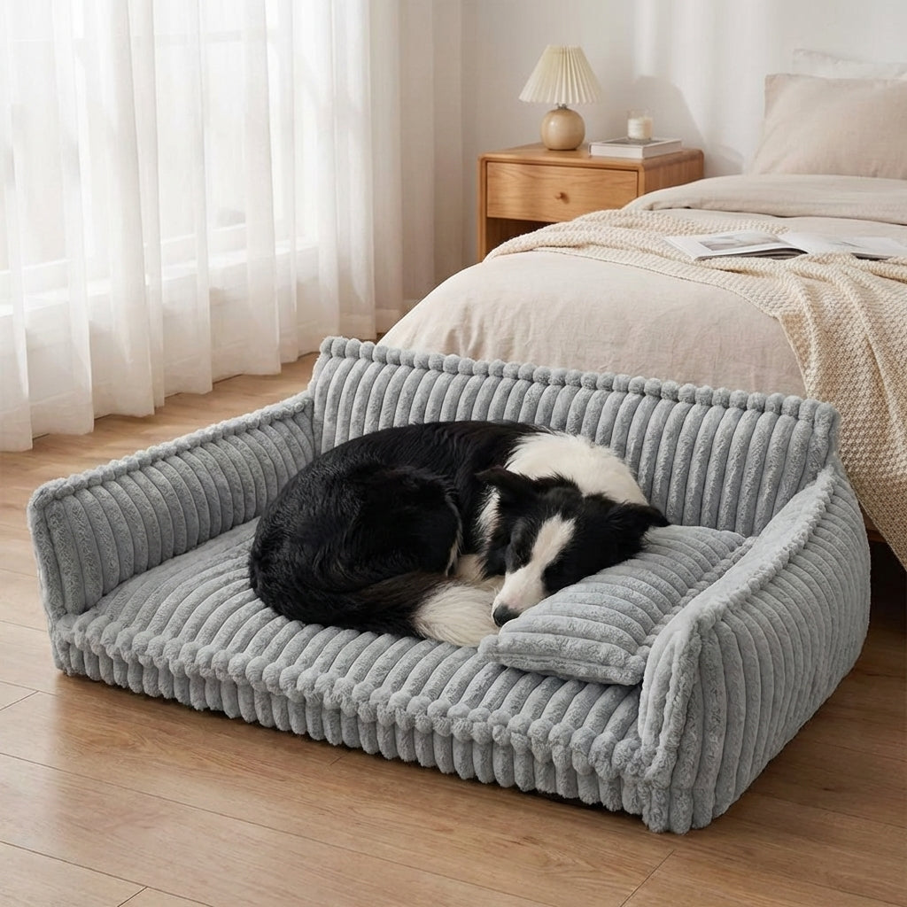 Blød sofa-stil hundeseng med hævede sider og aftageligt betræk, størrelser S til XL | Temsk
