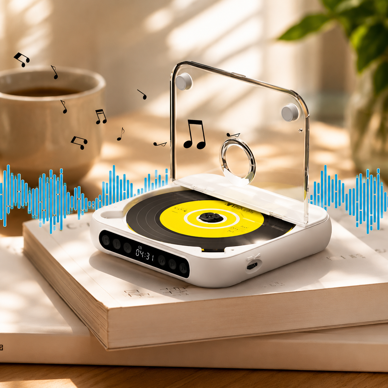 Bluetooth tragbarer CD-Player mit Anti-Skip-Funktion und Kopfhöreranschluss | Temsk