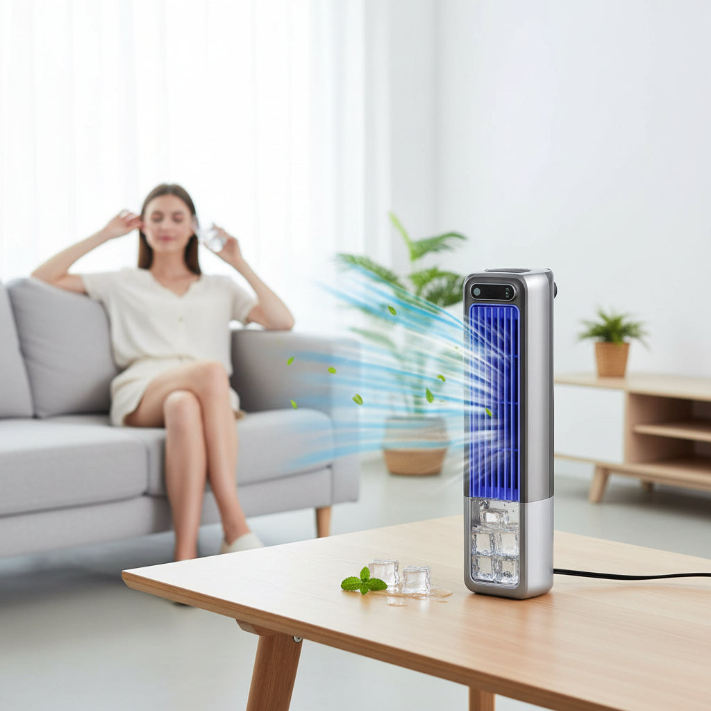 Tragbarer Turm-Schreibtischventilator mit einstellbaren Einstellungen für kompakte Kühlung | Temsk