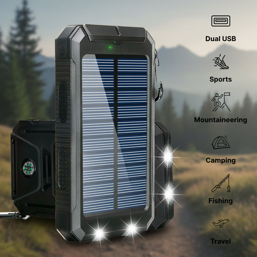 Solar Powered 20000mAh Waterproof Battery Pack For Outdoor Use | Temsk