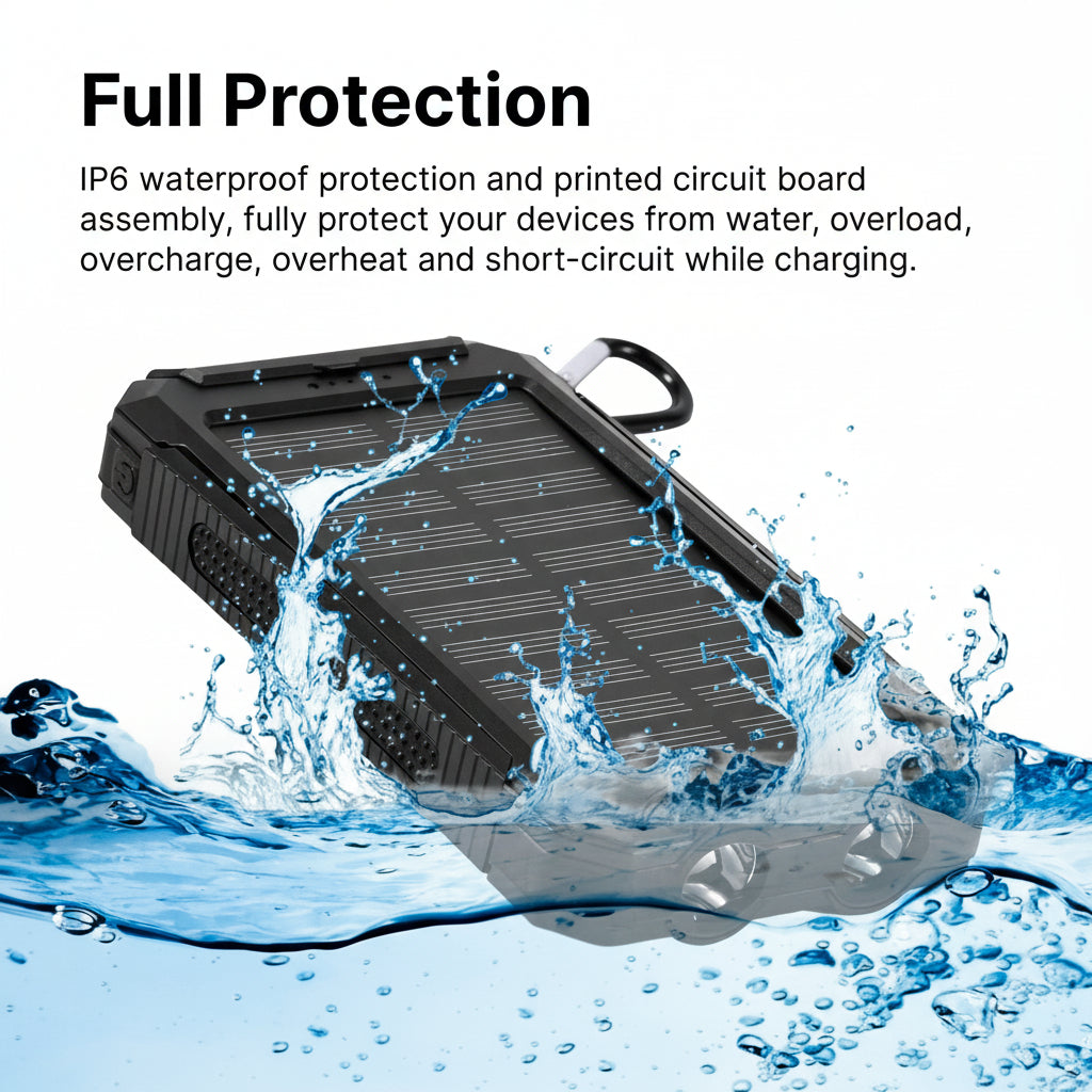Solar Powered 20000mAh Waterproof Battery Pack For Outdoor Use | Temsk