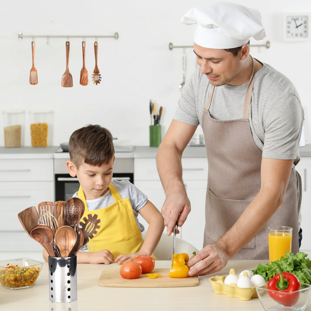 Wooden Utensils Set For Cooking Non Scratch Heat Resistant Kitchen Tools | Temsk