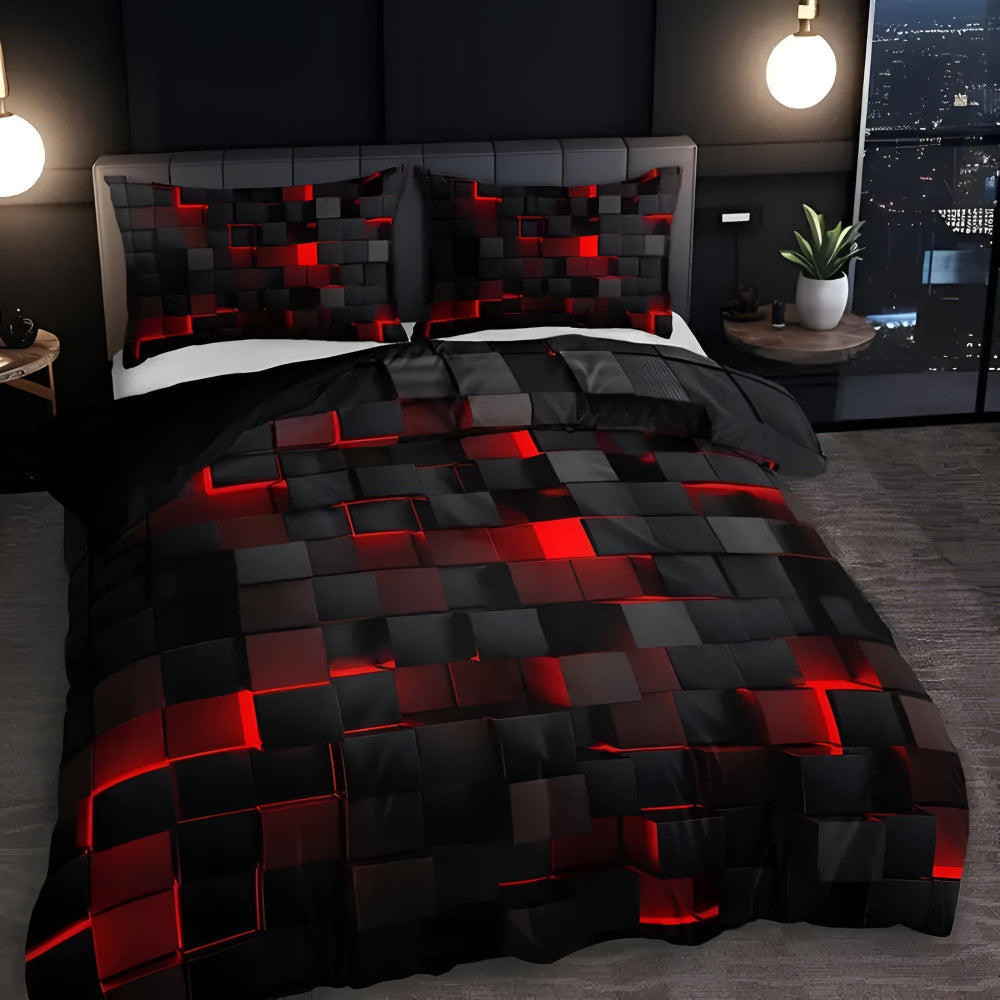 Neon 3D Grid Quilt Cover Set For Modern Bedroom Decor | Temsk