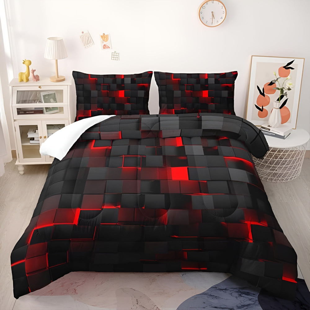 Neon 3D Grid Quilt Cover Set For Modern Bedroom Decor | Temsk