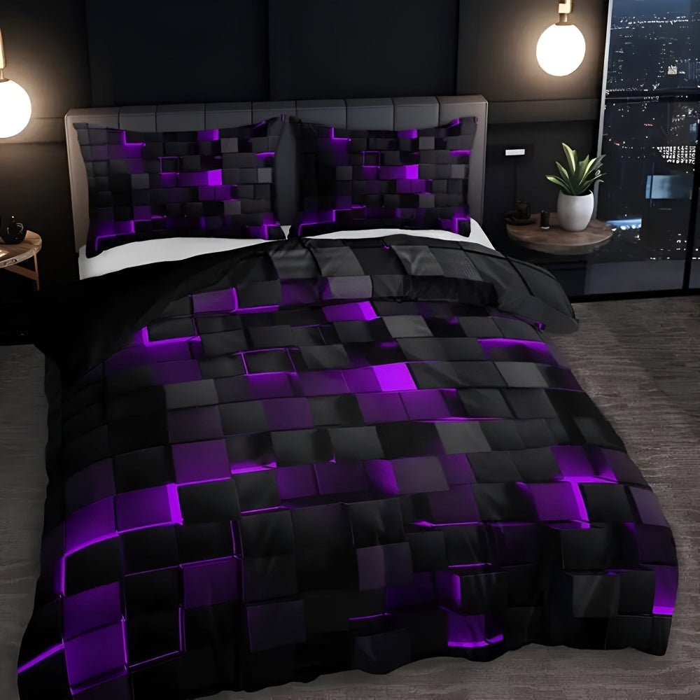 Neon 3D Grid Quilt Cover Set For Modern Bedroom Decor | Temsk