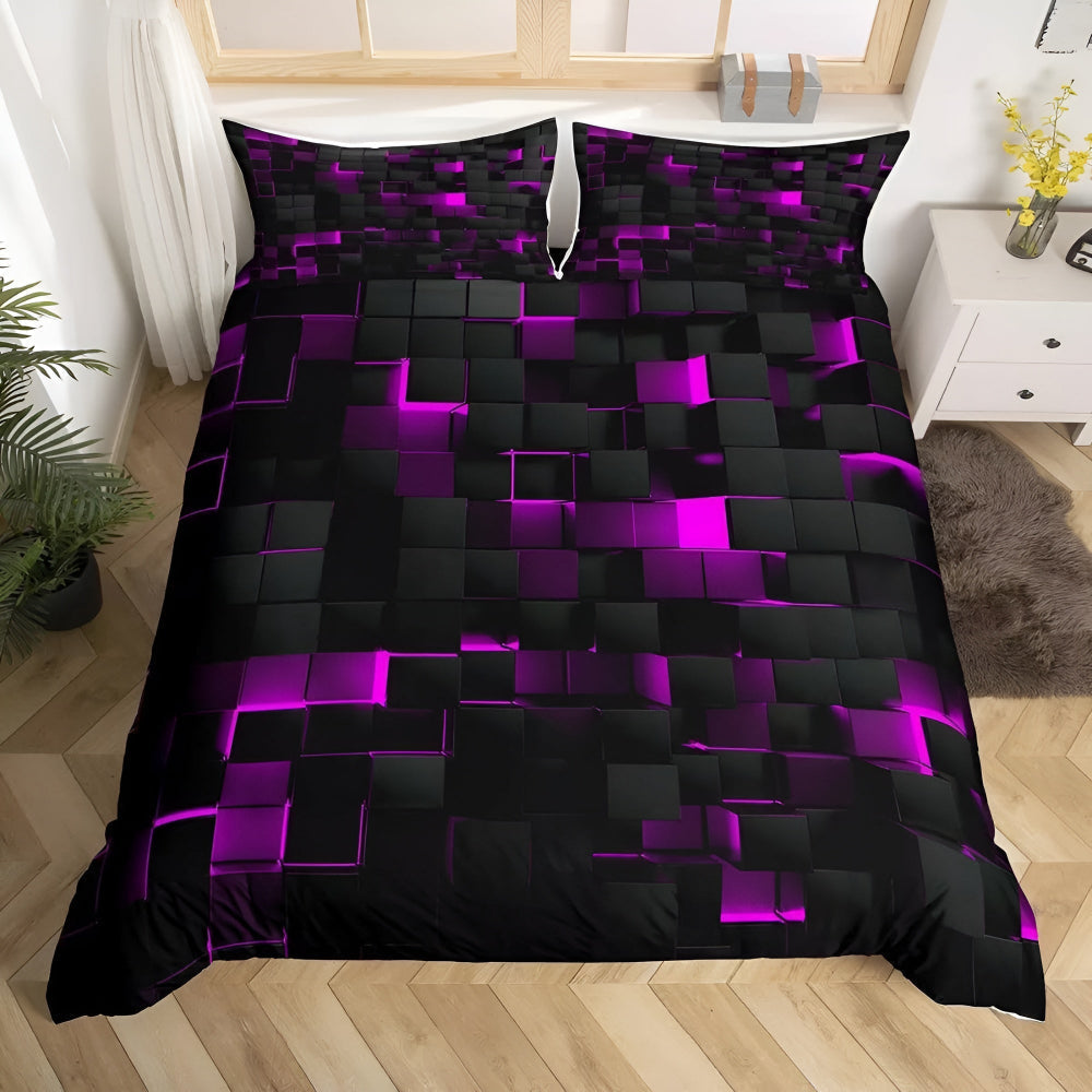 Neon 3D Grid Quilt Cover Set For Modern Bedroom Decor | Temsk